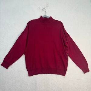 Joan Vass Red Cotton Knit Mockeneck Oversize Pullover Sweater Size Large USA VTG